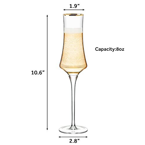 Jekosen US--G2308-6PACK New Champagne Flutes Glasses 8Oz Set Of 6 Clear Crystal Lead-Free Stemware Champagne Glass thumb #1