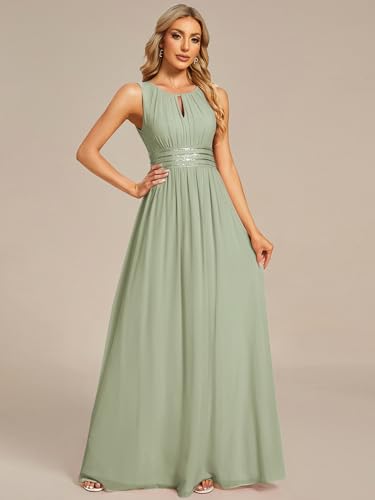 Image of Ever-Pretty Women's Chiffon Sleeveles Summer Formal Wedding Guest Dresses Ruched A Line Hollow Out Crew Neck Bridesmaid Dress
