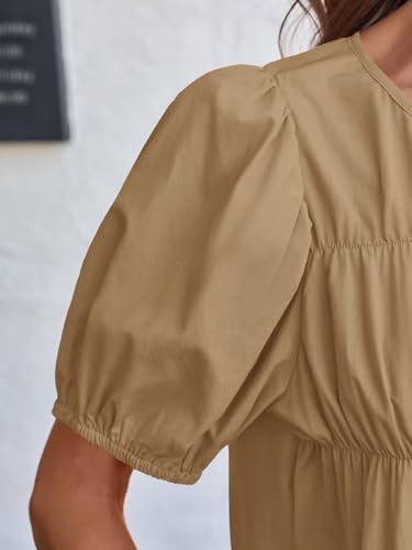 Image of Tankaneo Womens Puff Sleeve Peplum Babydoll Tops Summer Flowy Pleated Cotton T-Shirts Casual Loose Fit Cute Blouse