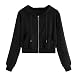 Produktbild YEBIRAL Damen Sweatjacke, Teenager Mädchen Bauchfrei Kapuzenpullover Langarm Kurz Hoodie Sweatshirt Crop Pullover Tops Kapuzenjacke mit Kordel und Zip (Schwarz, S)