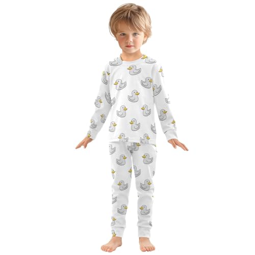 Pajama Sets Long Sleeve White Duck Cute Pattern Soft Comfy Sleepwear 2 Piece PJS 3-8T2