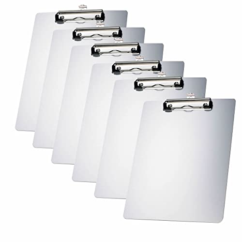6er Alu Klemmbrett A4 mit gummierter Metalklemme, Schreibbrett DIN A4 mit Aufhängeose, Pad Halter Clipboard - Stabile Aluminum Schreibplatte - Schreibblock 6er Pack in Silber - TKD8025-silver-6x