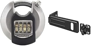 MASTER LOCK Heavy Duty Disc Padlock M40EURDNUM - Best Used for Storage Units, Sheds, Garages, Trailers and More & 704EURDBLK Outdoor Door Padlock Hasp, Black, 11 x 4.4 cm