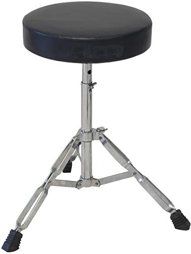 ROCKMUSIC - ASIENTO TABURETE SILLIN AJUSTABLE TR26 PARA BATERIA ACUSTICA Y ELECTRONICAS CON ASIENTO ACOLCHADO REDONDO DE CUERO SINTETICO NEGRO
