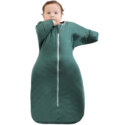 Image of PuppyPaws Baby Sleep Sack 1.5 TOG, Transitional Swaddle with Arms Up Length Sleeves and Mitten Cuffs, Sleep Sack 0-3 Months, Wearable Blanket Baby, 95% Rayon derived from Bamboo, 5% Spandex