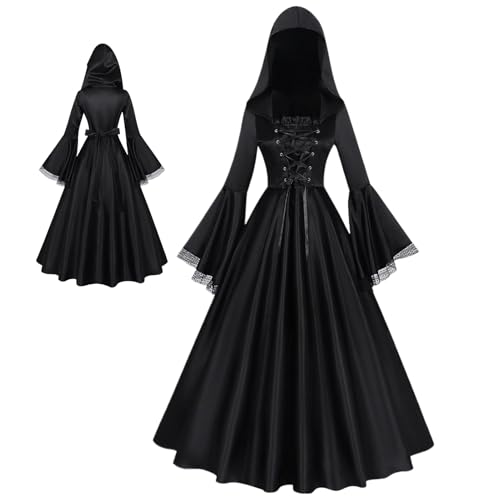 Disfraz de medieval, vestido gótico con capucha, disfraz de Halloween, para sala de escape, cosplay, evento, casa embrujada, teatro, novia, amigos