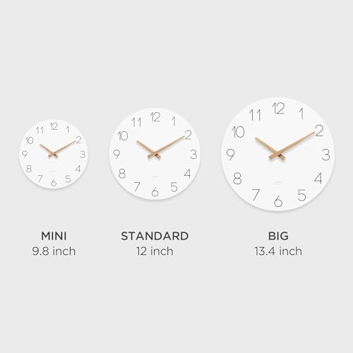Image of mooas Flatwood Wall Clock (Wood Mini), 9.8 inch Non-Ticking Sweep Movement | Decorative Battery Operated Wooden Wall Clock for Home Living Room Kitchen Bedroom Office School Cafe