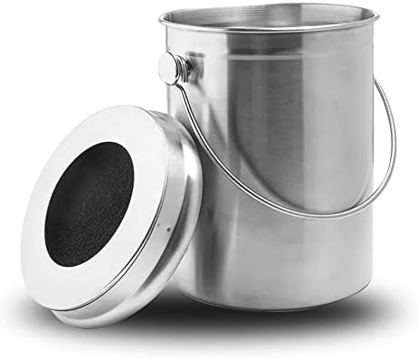 WorldFront Naturals Stainless Steel Compost Bin with Filter Lid for Kitchen Countertop- Durable & Easy to Clean Food Waste Bucket- Perfect for Kitchen Scraps, Vegetable Peelings & Garden Waste- 5L