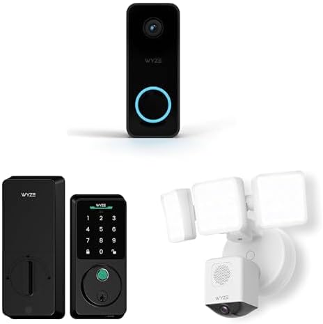 WYZE Wired Doorbell Camera v2(existing doorbell Wiring Required) Auto-Lock Bolt v2 Floodlight Camera Pro, 2K Security Video Doorbell, Color Night Vision