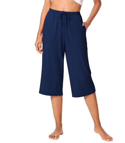 Image of WiWi Bamboo Viscose womens capri pants Wide Leg Pajama Super Soft Lounge knit Sleep shorts Cooling Pj Bottoms S-XXL