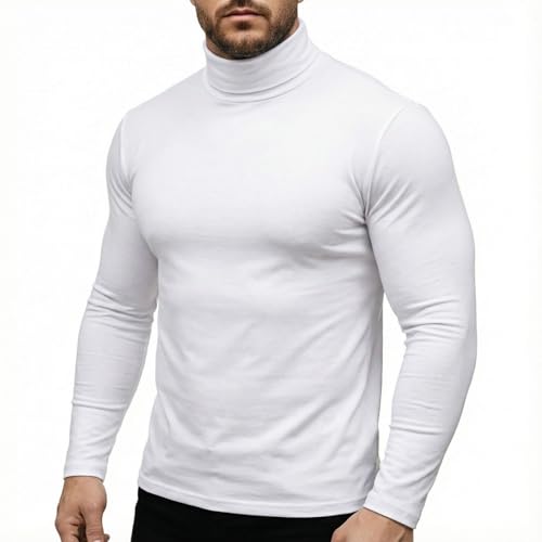 Camiseta de manga larga para hombre, camiseta interior térmica de manga larga, cuello alto, camiseta ajustada, básica, ropa interior, ropa interior lisa, suave, 01-blanco, S