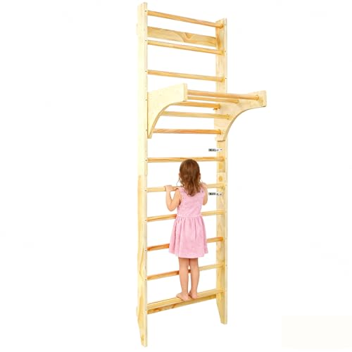 Tomkate Wooden Swedish Ladder Wall Set, Swedish Ladder Wall Gym, Wooden Swedish Ladder with Adjustable Pull-up Bar, for Home Fitness, Physical Therapy & Gymnastics, Beech and Pine Wood, Natural