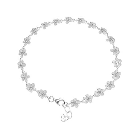 Arthur's Jewelry 925 sterling silver Hawaiian plumeria flower link cz 6mm bracelet 7" Cover
