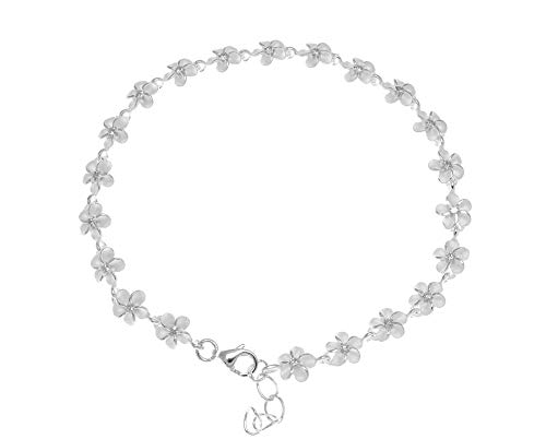 Arthur's Jewelry 925 sterling silver Hawaiian plumeria flower link cz 6mm bracelet 7