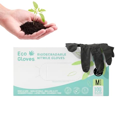 Eco Gloves Biodegradable BLACK Nitrile Disposable Gloves 4 Mil Powder Free Latex Free Food Safe Tattoo Cleaning (100 Large)