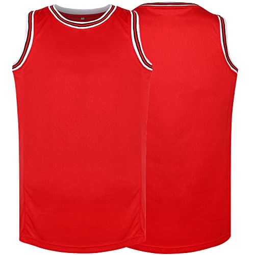 Blank Basketball Jersey Men's Mesh Athletic Practice Sports Shirts 90S Hip Hop Jersey (Red, Large)