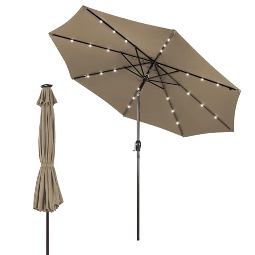Image of TANGZON 3M Solar LED Garden Parasol with Tilt Crank