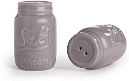 Ceramic Vintage Mason Jar Salt & Pepper Shakers in Grey | Retro Design | Kitchen Pots | Salt Pepper Storage | Ceramic Shaker Set | M&W