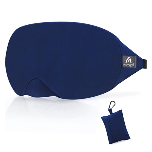 Mavogel Cotton Sleep Mask - 100% Handmade, Light Blocking Sleep Eye Mask with Updated Bending Nose Design, Soft Sleeping Mask for Women Men, for Sleep/Office/Naps, Includes Travel Pouch (Starry Blue)