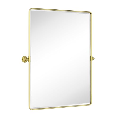 Image of TEHOME Pivot Mirror Brushed Gold Tilt Bathroom Vanity Mirror Large Metal Framed Rectangle Tilting Beveled Vanity Mirrors for Wall, Vertical Hanging, Overall 34.14 x 40 inches (Mirrror 30 x 40 inches)