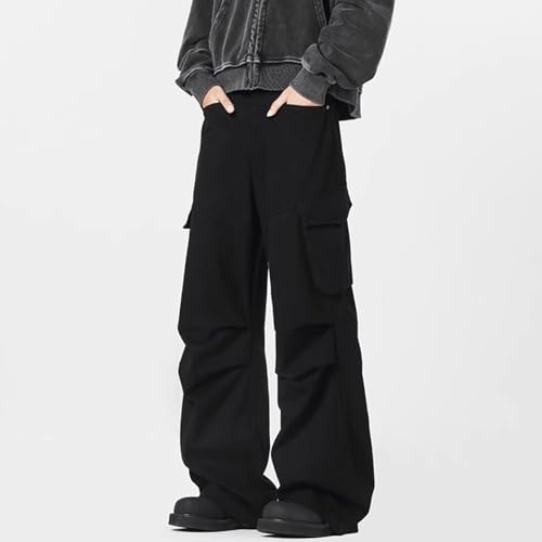 Lounge Pants Men with Cargo Pockets,Straight Leg Streetwear Hip Hop Pants Fashion Skater Long Trousers4