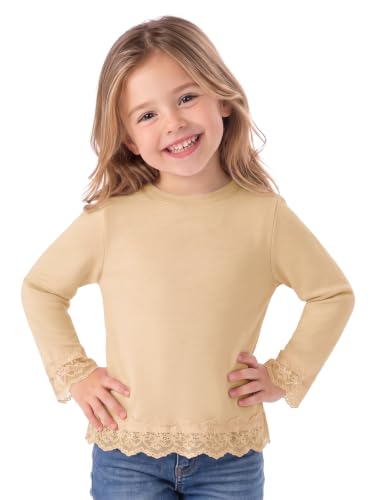 Haloumoning Baby Girl Long Sleeve Shirts Lace Trim Crewneck Tops Tees 9M-8Y