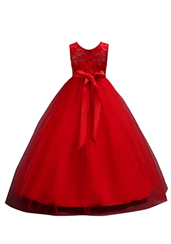 YMING Girls Sleeveless Lace Bridesmaid Dress A Line Wedding Pageant Maxi Dresses Tulle Party Long Gown2