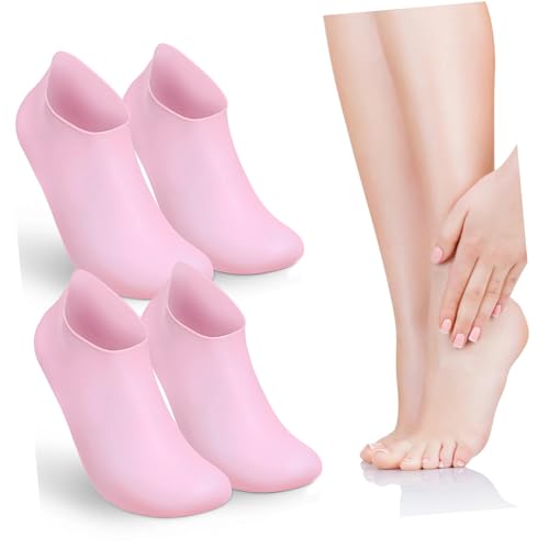 Outanaya 2Pairs Moisturizing Gel Socks for Dry Cracked Feet Silicone Spa Socks with Nonslip Design for Comfortable Foot Care for Softening and Repairing Rough Skin