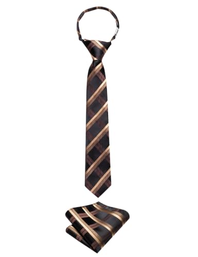 Image of Hi-Tie Boys Tie Pre-Tied Pocket Square Set Adjustable Kids Neckties Age 7-11 Years School UniForm Graduation