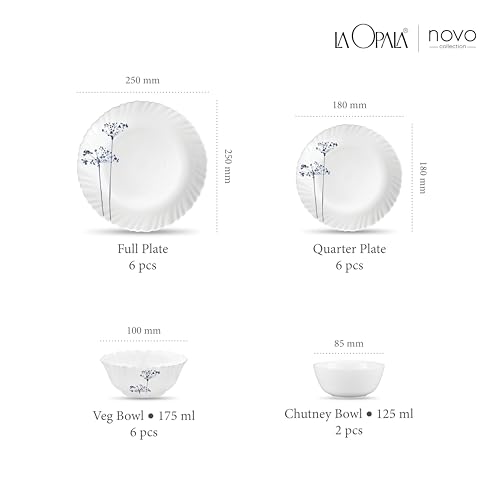 Image of La Opala Novo Collection Opal Glass Crockery | for Family of 6 | Dinner Set 20 pcs Aqua Spray | Plates & Bowls for Dining | Microwave Safe | 100% Vegetarian | Extra Strong | Light & White