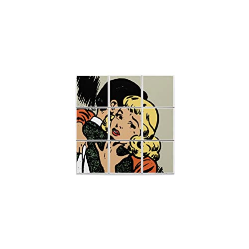 Fabulous Lot x9 Carreaux Céramique Décoratif 4,5 x 4,5 cm - Bandes Dessinees Pop Art Couple Comics (Taille totale 13,5 x 13,5cm)