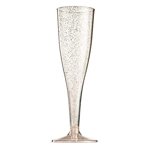 50 Plastic Champagne Flutes - Disposable Champagne Flute - Gold Glitter Plastic Champagne Glasses For Parties, Mimosa Bar, Events, Wedding And Shower Party Supplies - Toasting Cocktail Cups #TOP1