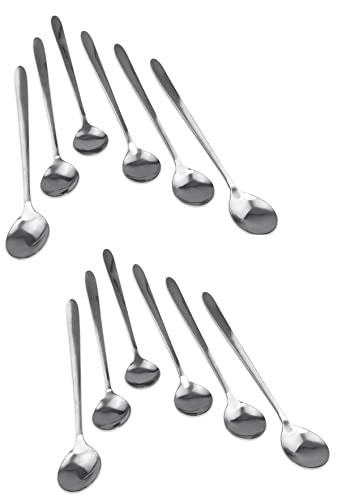 Maestro Craft Pack of 12pcs Stainless Steel Long Hand Spoons, Dessert Tea Coffee Sundae Latte Ice Cream Hot Chocolate Long Handled Spoons Kitchen Utensils Cutlery Set Dishwasher Safe 7in