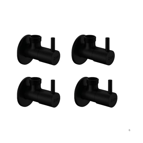 Image of ZAP Solid Brass Angle Valves in Matte Black - Pack of 4 | Includes Wall Flange | Suitable for Tap, Jet Spray, Shower & Geyser