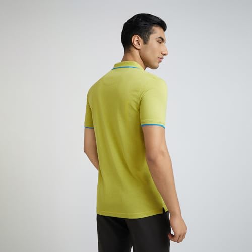 Image of Park Avenue Men's Cotton Polyester Blend Solid Pattern Slim Fit Rib Collar Polo Neck Half Sleeve Casual T-Shirt