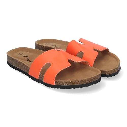 84857 Sandalia Planas para Mujer con Piso Bio, Comodas y Elegantes con Detalles en la Pala, Planta Anatomica, Ideales para Primavera Verano Naranja Talla 41