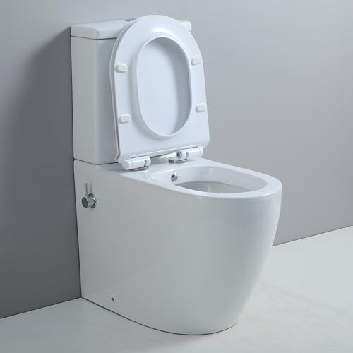 Comfort Height Close Coupled Toilet with Bidet, Integrated Combined Bidet Toilet All in One Back to Wall Bathroom Toilets Elongated Ceramic WC Pan Soft Close Seat Cistern High Toilets