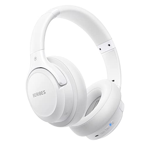 BERIBES Bluetooth Headphones Over Ear, Bluetooth 6.0 Wireless Headphones, 65H Playtime, 6 EQ Modes, HiFi Headset with Microphone, Soft Earpad＆ Low Weight, Over Ear Headphones for Home, Offices（White）