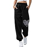 yiouyisheng Jogginghose Damen Trend Herbst Sporthose Skelettherzen und Drachen Motiv Freizeithose Mädchen Sweatpants High Waist Trainingshose mit Taschen Sportliche Hose