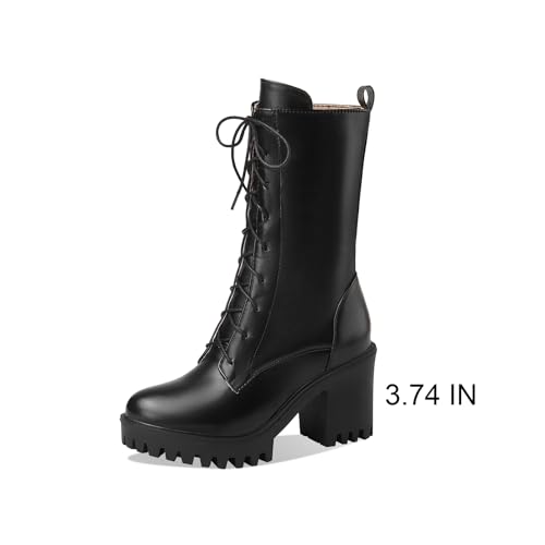 Image of FOREADA Goth Platform Heel Combat Boots Women Pearl Lace Victorian Booties