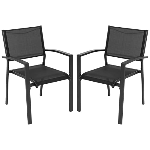 Avestar Gartenstühle 2er Set, Stapelstuhl, atmungsaktiv, aus Textilene-Gewebe und Pulverbeschichtetem Eisenrahmen, Bistro-Essstühle, für Terrasse, Balkonstuhl, Schwarz
