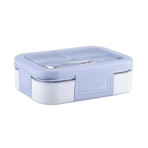 Image of Milton Ethan 3 Inner Stainless Steel Tiffin Box for School, 3 Partition, Steam Release Plug | PU Insulated, Leak-Proof, Food Grade I Lunch Box for Kids Boys, Girls with Snap Lock Lid, 600 ml, Sky Blue
