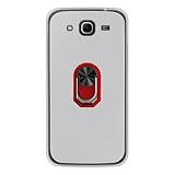 UOGNADGD Flexible Case + Ring Holder Compatible with Samsung Galaxy Mega 5.8 I9150 Phone Shockproof Cover & Magnetic Mecha Style Finger Grip Kickstand (White+RedRing)