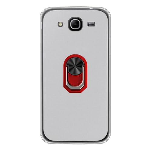 UOGNADGD Flexible Case + Ring Holder Compatible with Samsung Galaxy Mega 5.8 I9150 Phone Shockproof Cover & Magnetic Mecha Style Finger Grip Kickstand (White+RedRing)