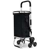 VOUNOT Aluminium Einkaufstrolley Treppensteiger, Trolly Einkaufswagen Klappbar, Hackenporsche mit 6 Räder und Kühlfach, Wasserdicht, 58L, Schwarz