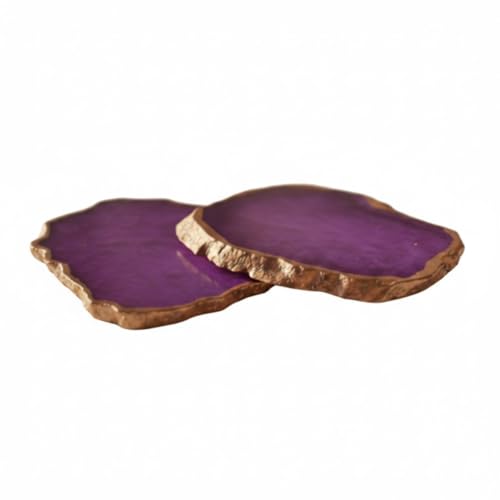 Image of Natural Agate Stone Tea Coasters Set | Premium Stone Coasters for Tea, Coffee & Glass | Heat Resistant Coasters for Dining Table, Office Desk & Home Decor | Pack of 2 | Color -Purple
