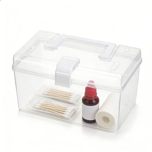 Tomedny Transparent Storage Box, Clear Storage Latch Box Plastic Container Plastic Carrying Case with Handle and Latches for Home Desktop