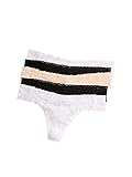 Felina | Signature Stretchy Lace Low Rise Thong 5-Pack | Panty (Black White Bare, S/M)