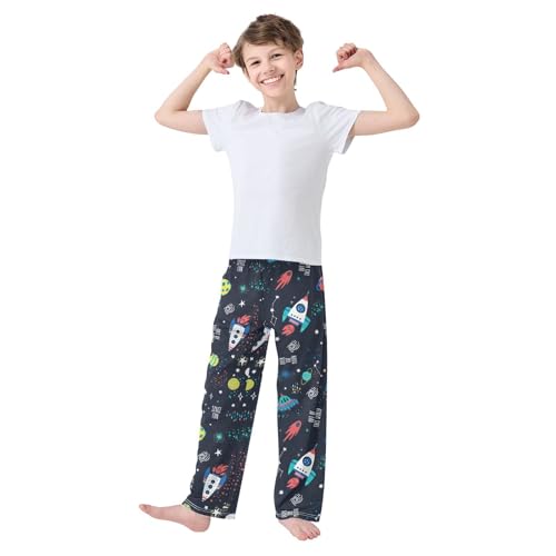 ZZXXB Funny Space Airship Rocket Boys Long Pants Soft Trousers Elastic Waist Kids Lounge Bottoms with Pockets S-XL2