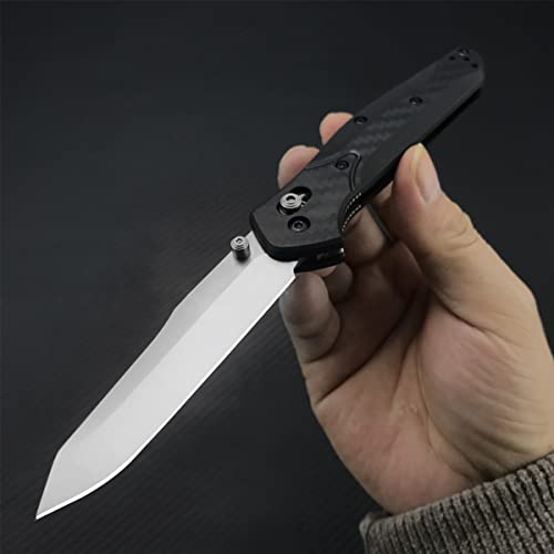 EDC Folding Pocket Knife For Men, Satin Plain Edge Reverse Tanto Blade, Black Grivory Fiberglass Super Lightweight Handle With Belt Clip, Everyday Carry Thumb Studs Manual Open